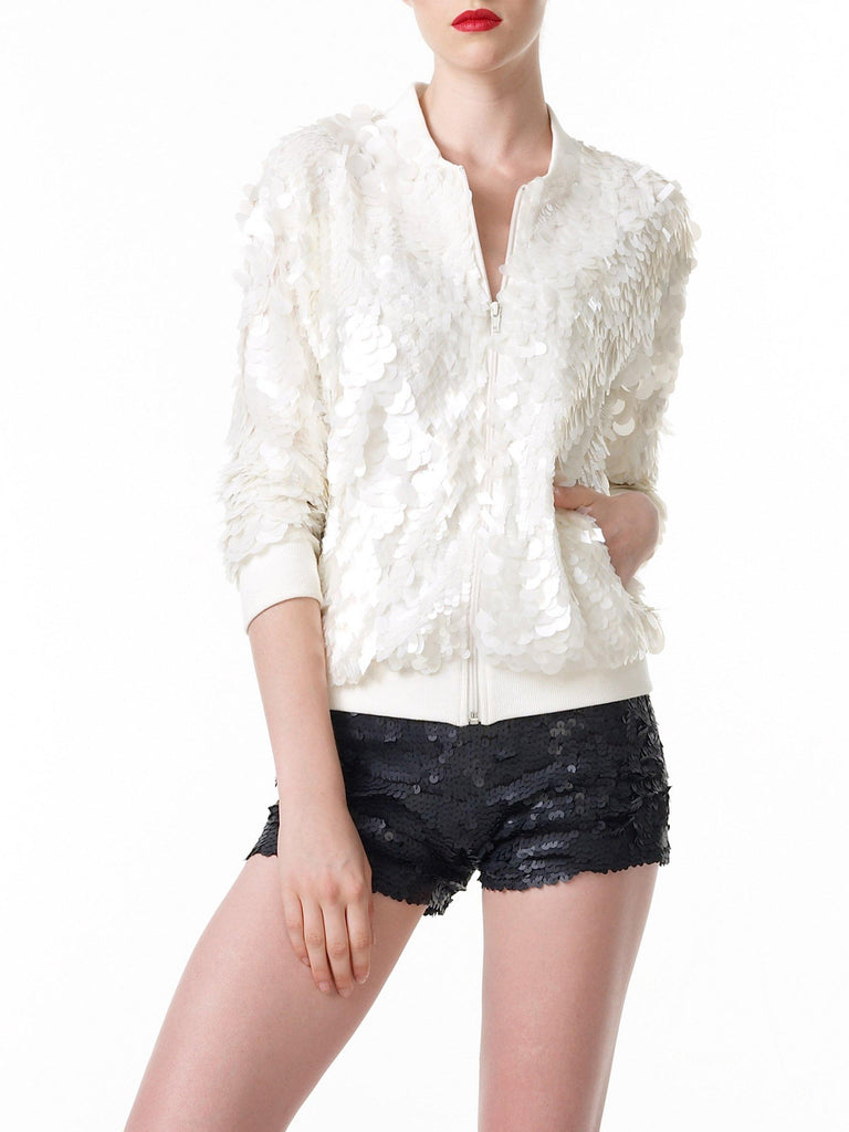 Bomber Jacket In Off-White - shopfarahkhan